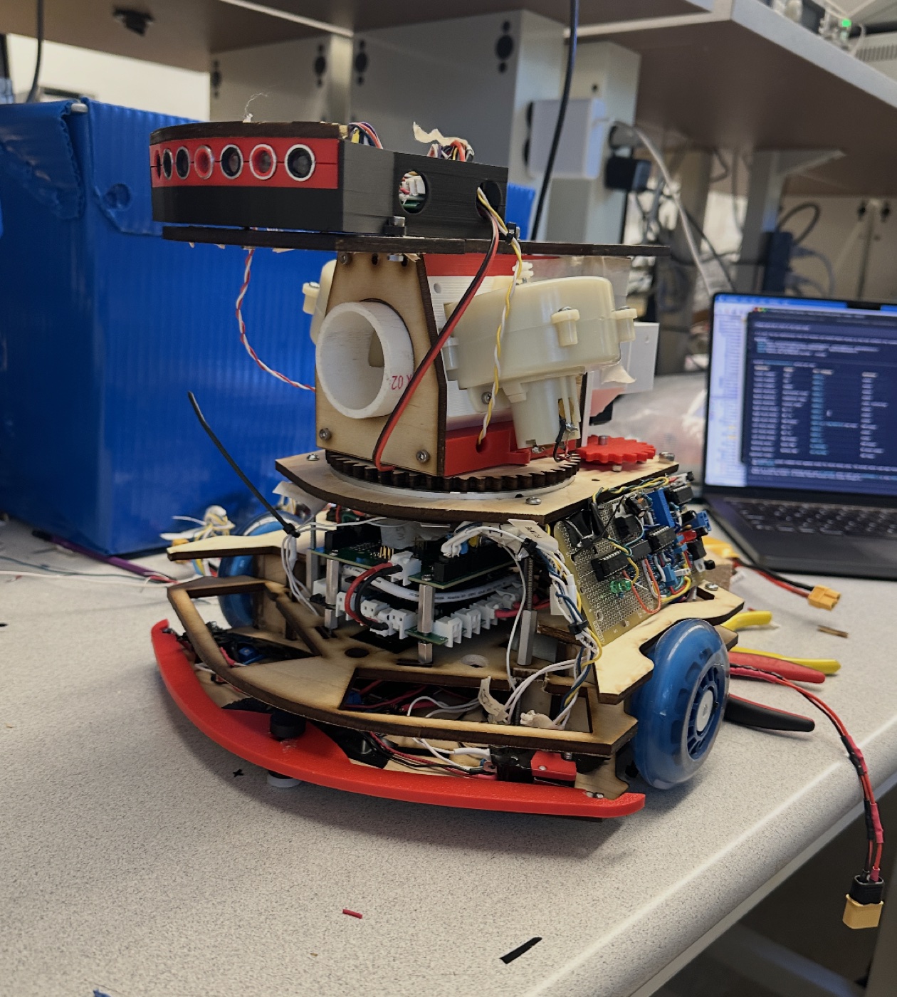 Assembled robot on the bench